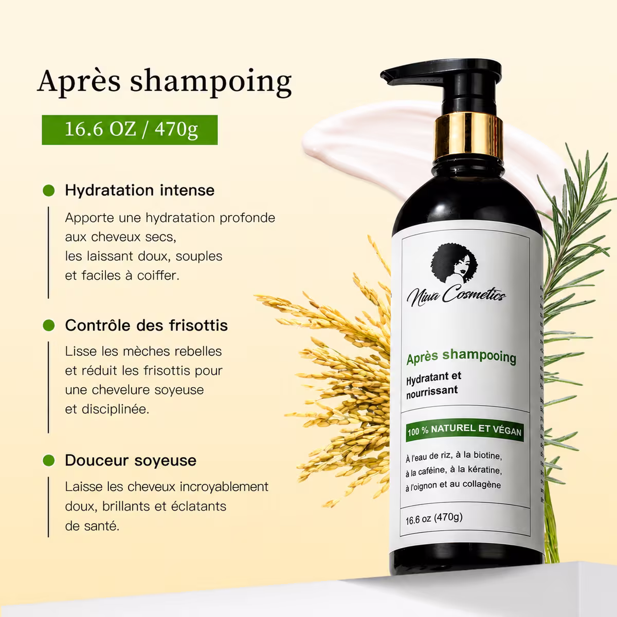 Après-shampoing nourrissant Niwa Cosmetics à la kératine et collagène, flacon premium